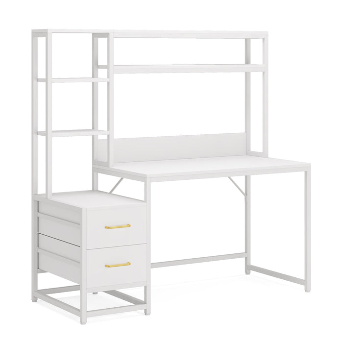 60" Tall Computer Desk Writing Table with 2 Drawers and Storage Shelves Tribesigns