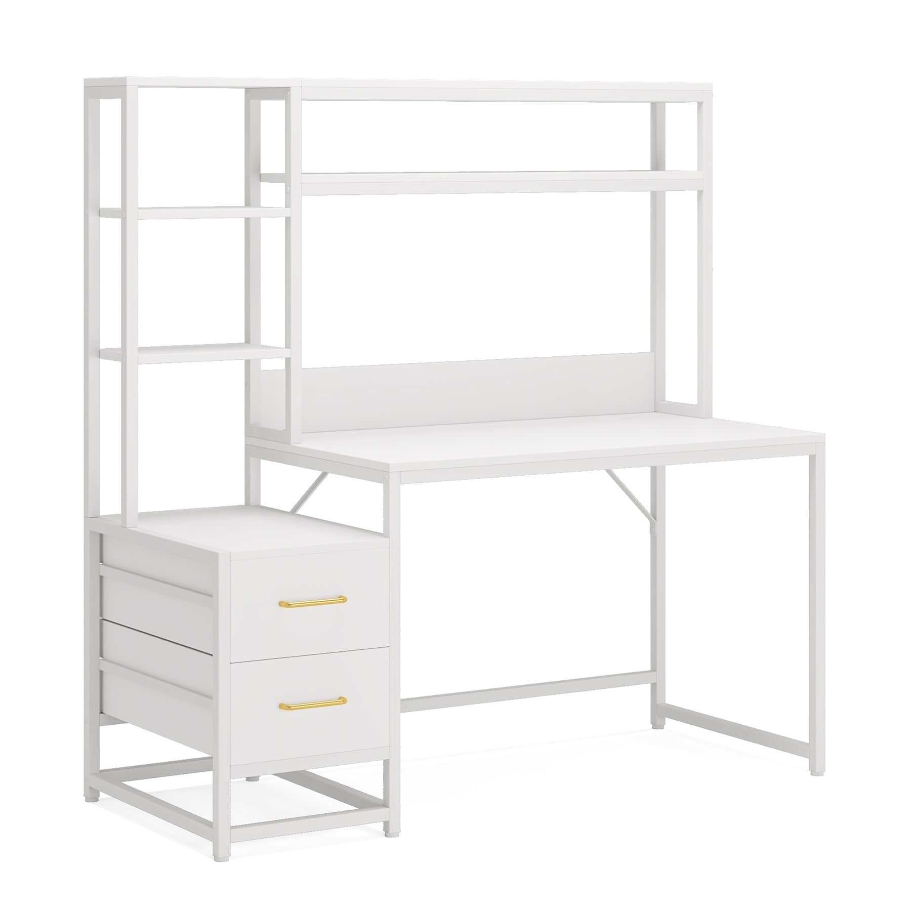 60" Tall Computer Desk Writing Table with 2 Drawers and Storage Shelves