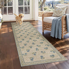 Farmhouse Floral Easy Jute Rug Washable Indoor Outdoor Low-Pile Area Rug