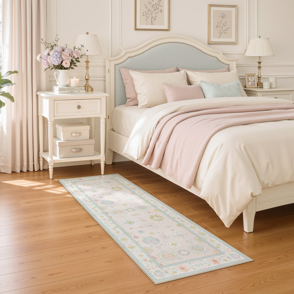 5x7/8x10/9x12 Boho Oushak Area Rug, Floral Washable Non Slip Low Pile Area Rug, Oeko-Tex Certified
