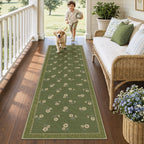 Farmhouse Floral Easy Jute Rug Washable Indoor Outdoor Low-Pile Area Rug