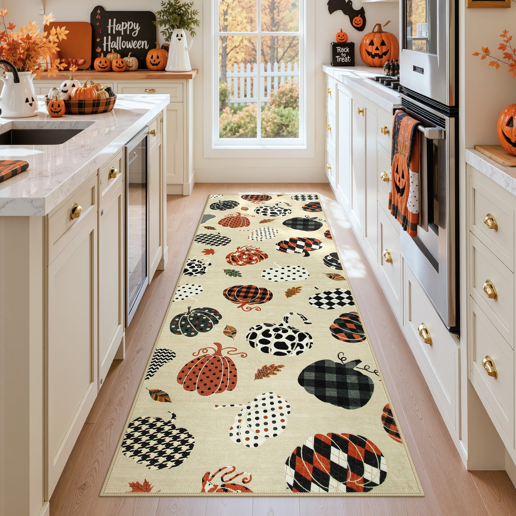 Multiple Sizes Fall Pumpkin Area Rug, Rectangular Washable Non-Slip Halloween Farmhouse Runner Rug