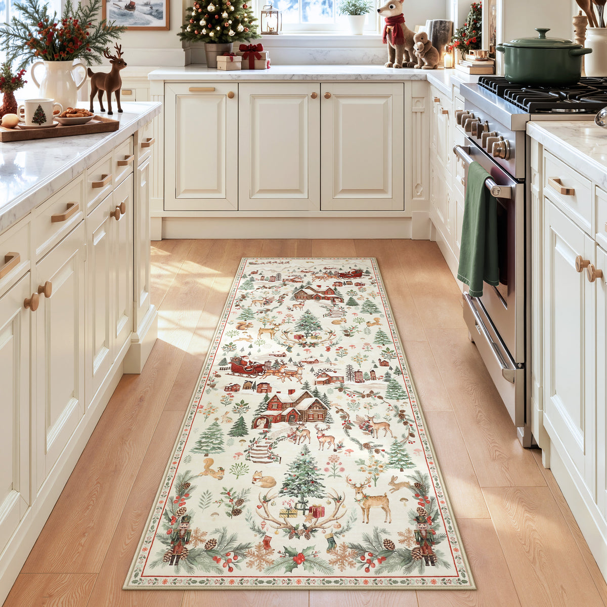 Christmas Runner Rug,Washable Non-Slip Holiday Carpet for Hallway Entryway
