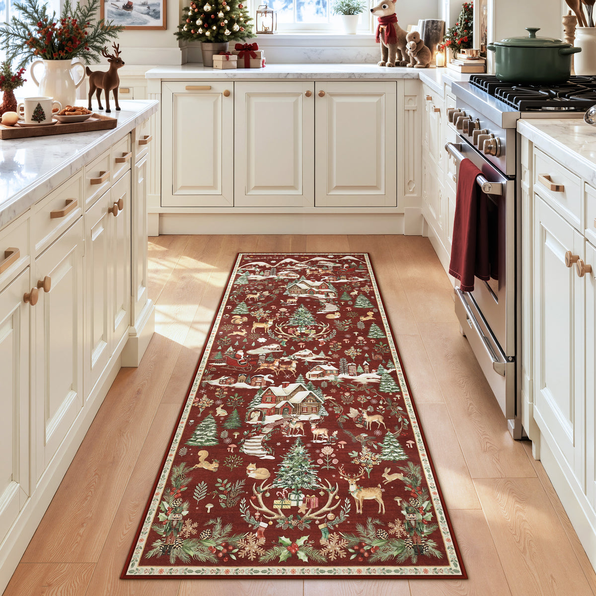 Christmas Runner Rug,Washable Non-Slip Holiday Carpet for Hallway Entryway