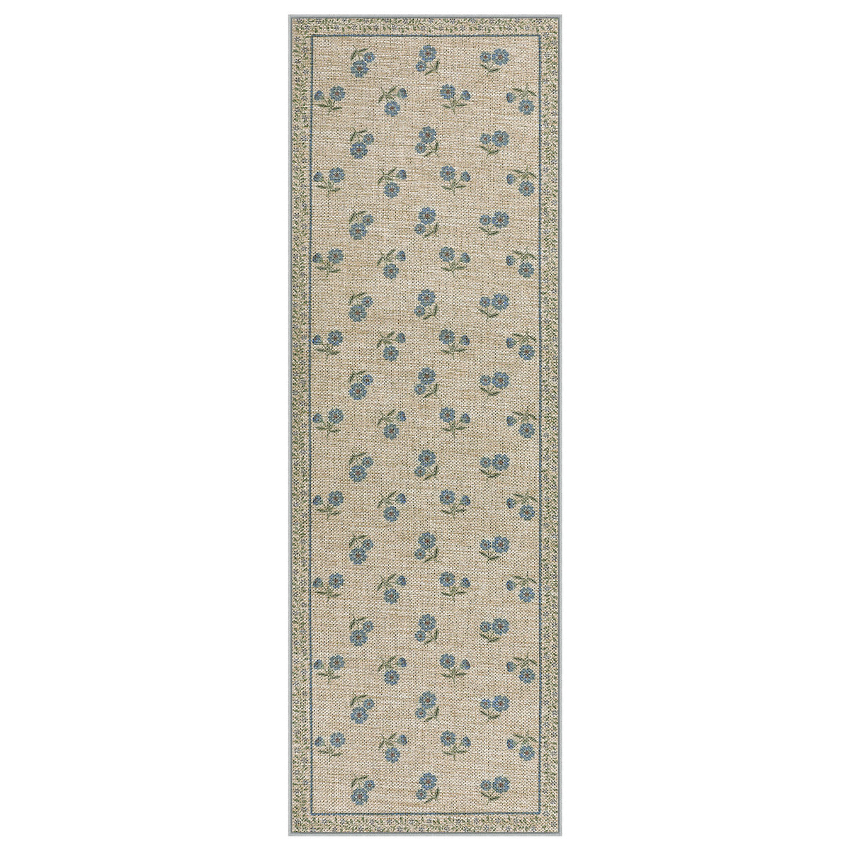 Farmhouse Floral Easy Jute Rug Washable Indoor Outdoor Low-Pile Area Rug