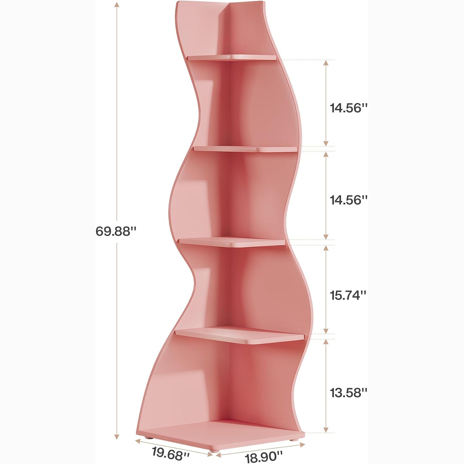 Tribesigns Wavy Corner Shelf, Modern 5-Tier Curved Bookshelf for Small Spaces