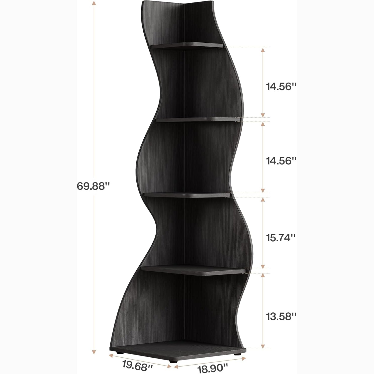 Tribesigns Wavy Corner Shelf, Modern 5-Tier Curved Bookshelf for Small Spaces