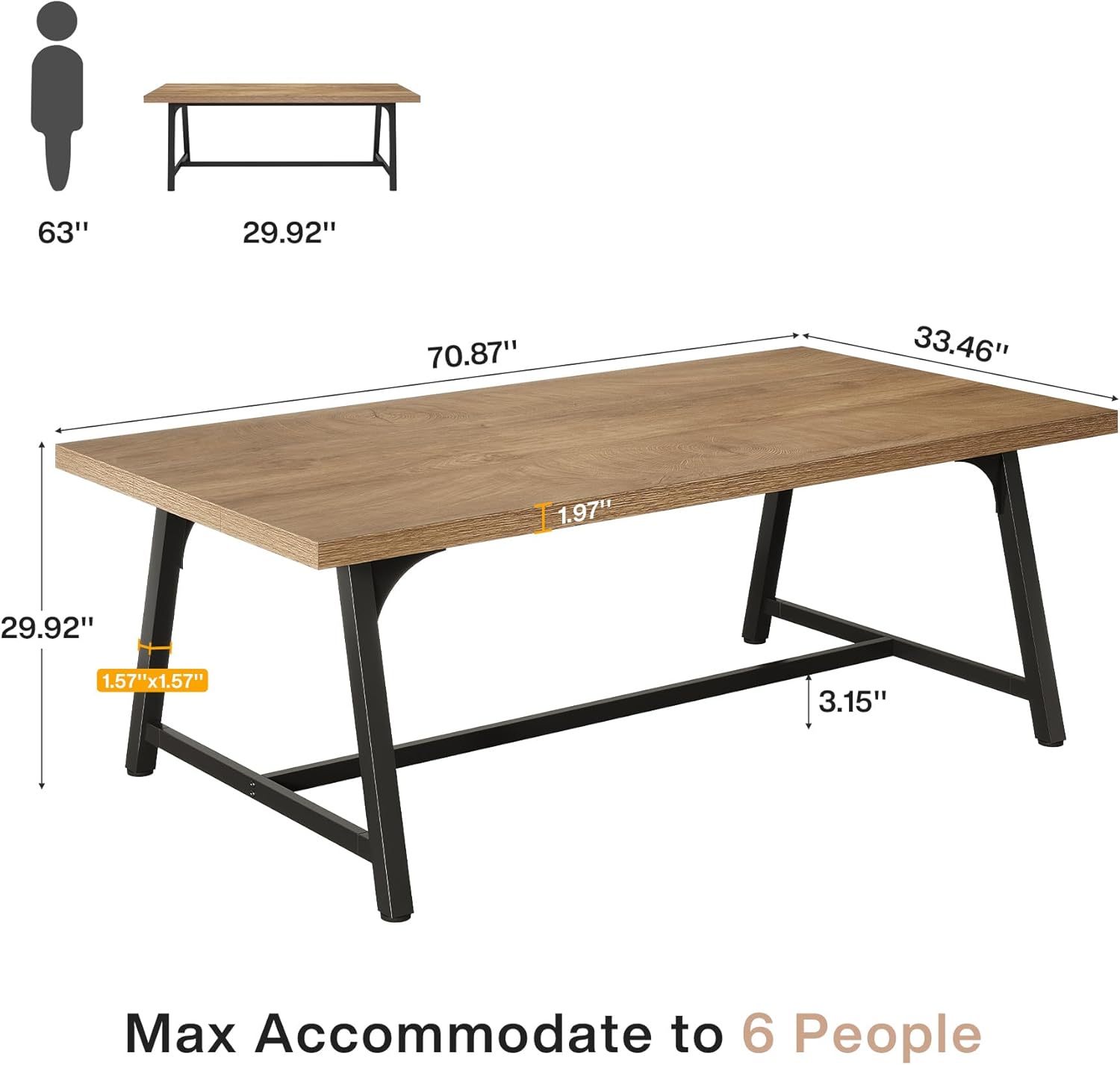 6FT Modern Executive Desk, 70.8” Large Conference & Computer Table for Meetings
