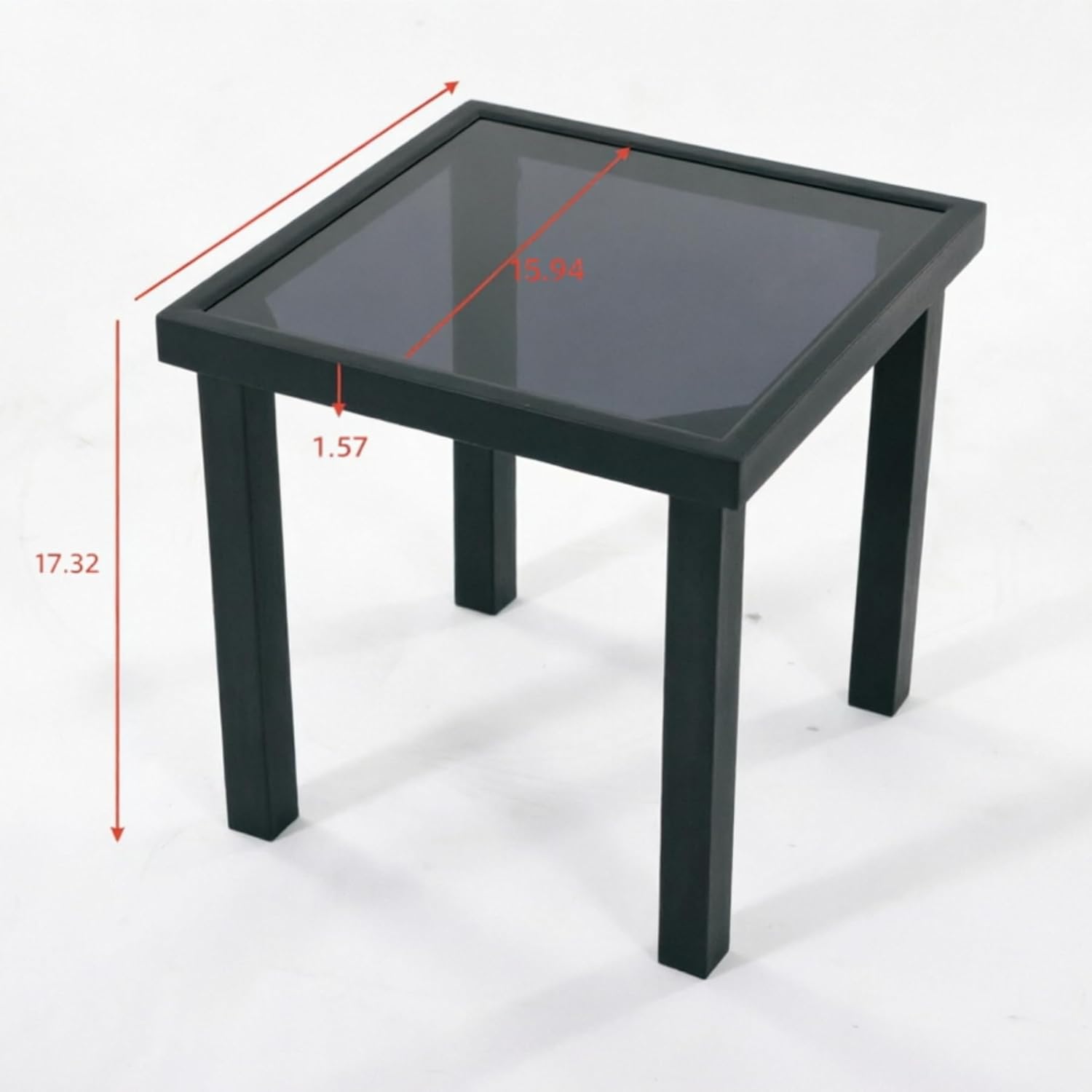 Outdoor Square End Table, Patio Side Table with Water-Resistant Glass Top