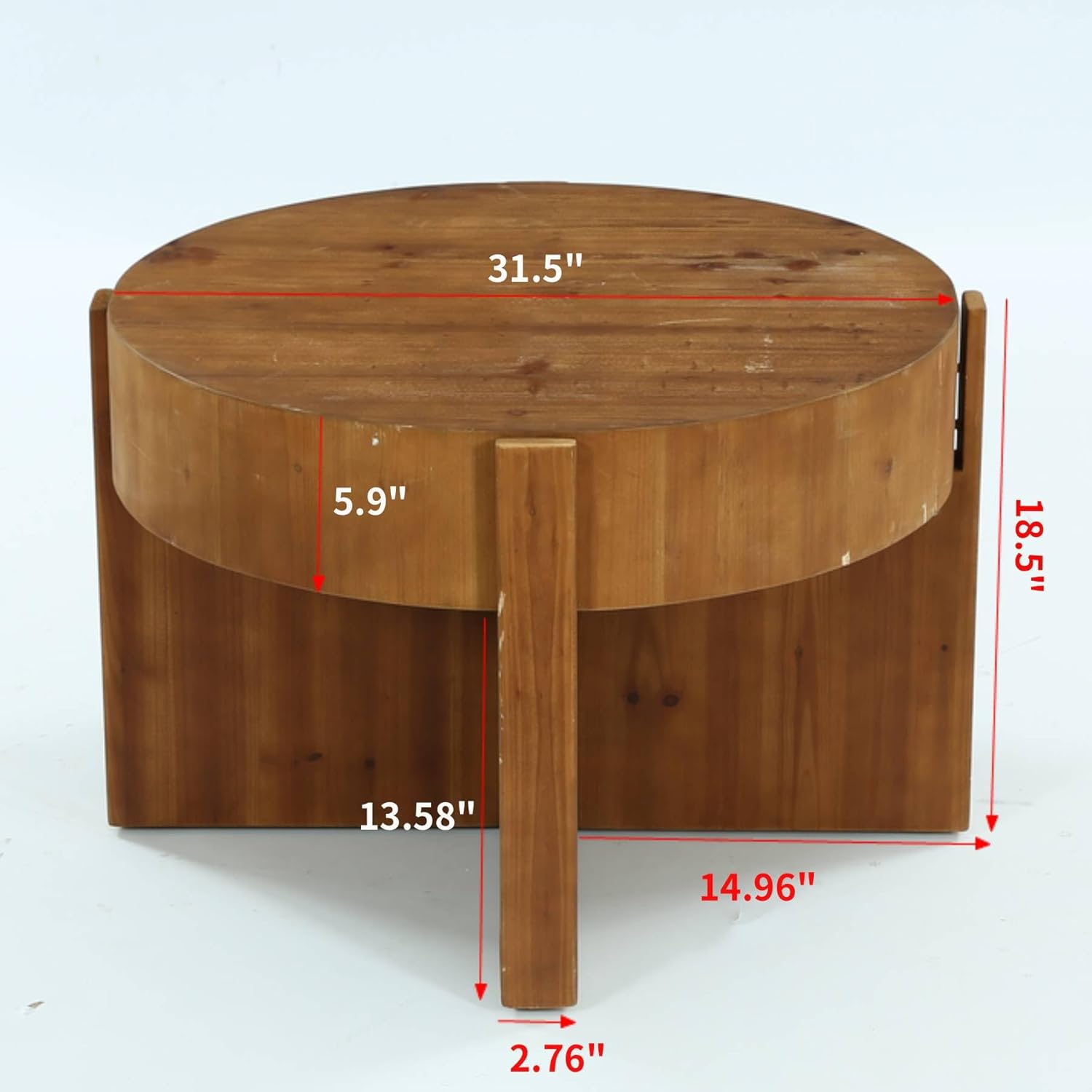 31.5" Round Coffee Table, Solid Wood Center Table with X-Shaped Legs