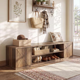 63" Entryway Bench, Shoe Storage Bench with Barn Doors for Living Room 3