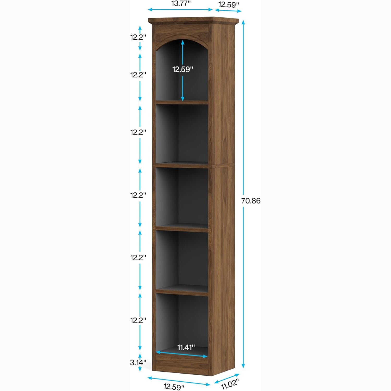 70.9" Tall Narrow Bookcase with 5-Tier Storage, Modern Cube Bookshelf