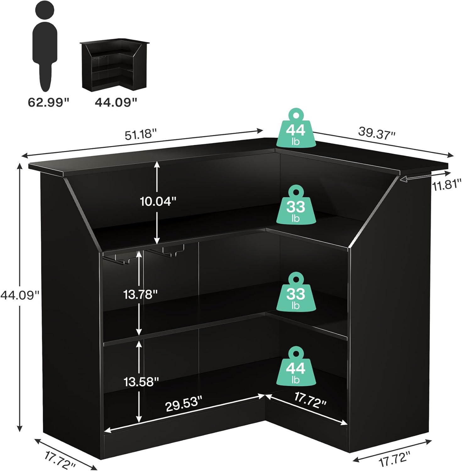 L-Shaped Reception Desk with Storage Shelves, Modern Front Desk for Small Office or Salon