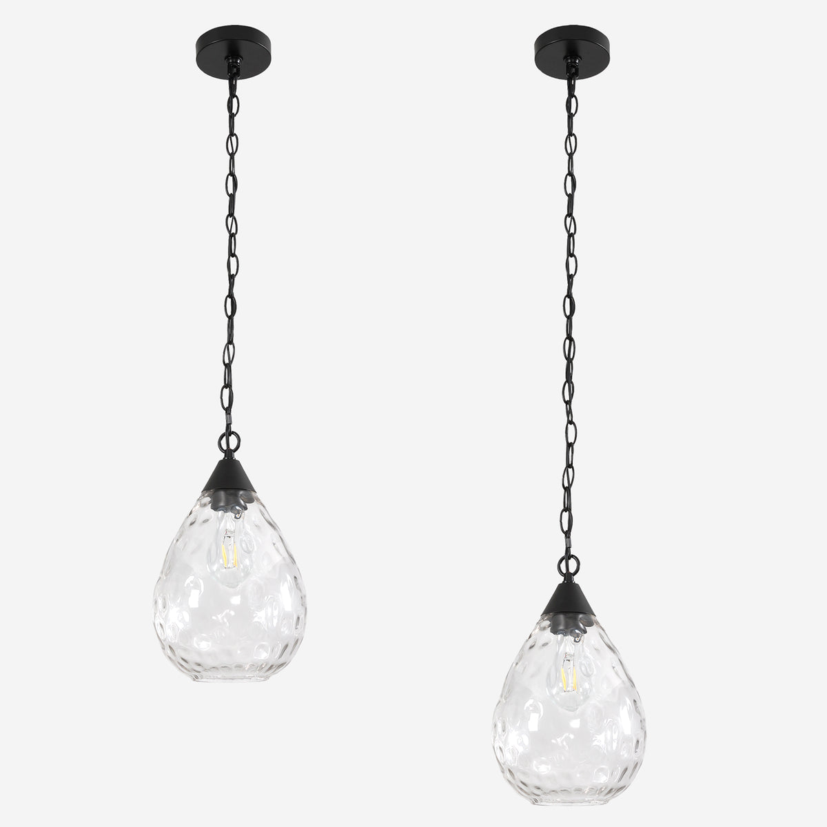 Hammered Glass Pendant Light, Modern Black Hanging Light with 60" Chain