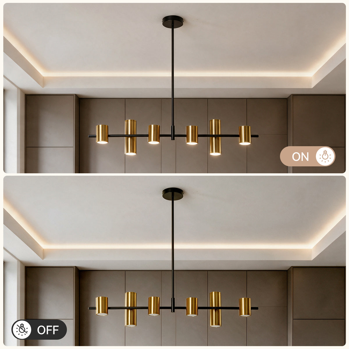 Tribesigns 6-Light Modern Black Gold Linear Chandelier, LED Pendant Light