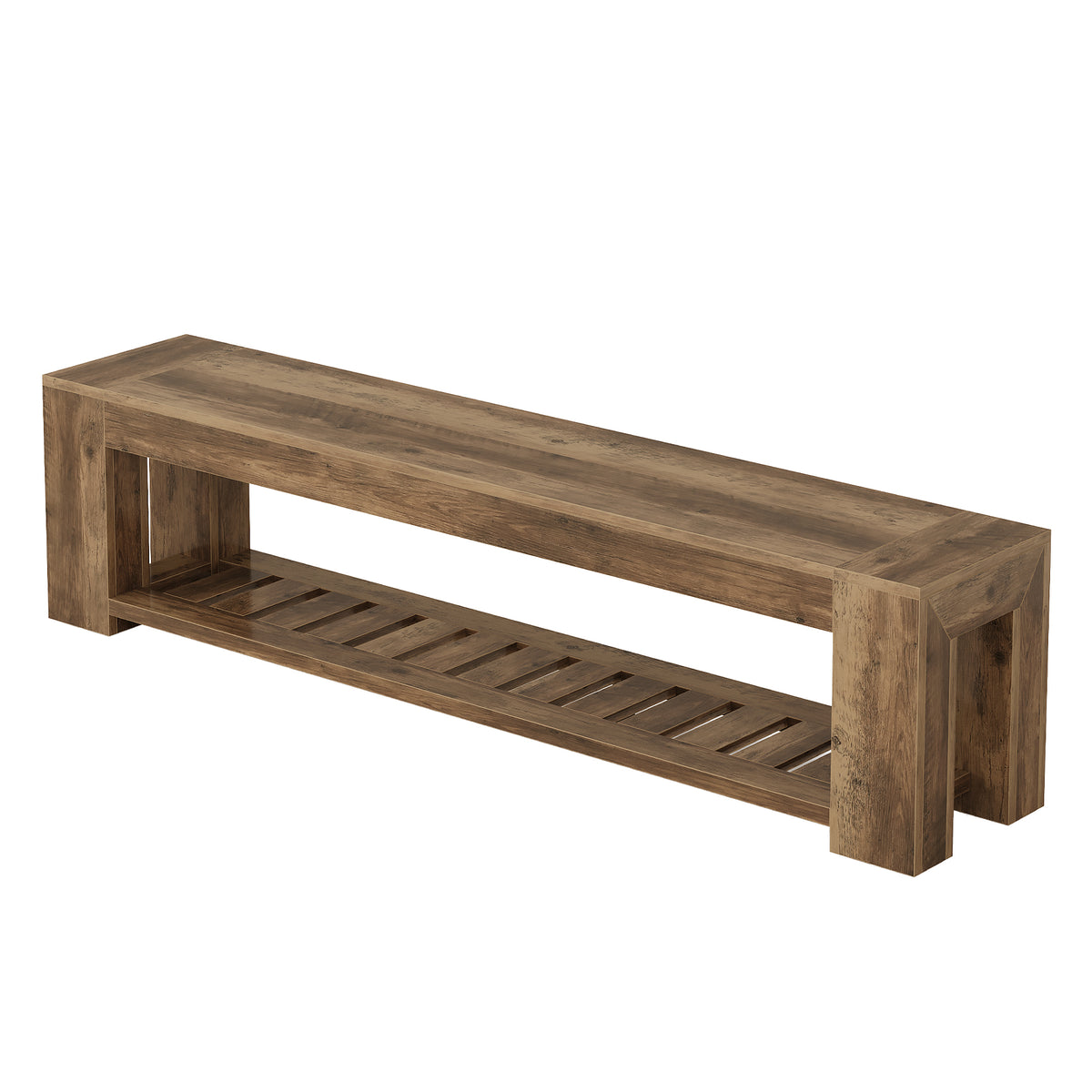 70.87" Entryway Bench, 2-Tier Storage Shoe Bench with Lower Open Shelf for 3-4 People