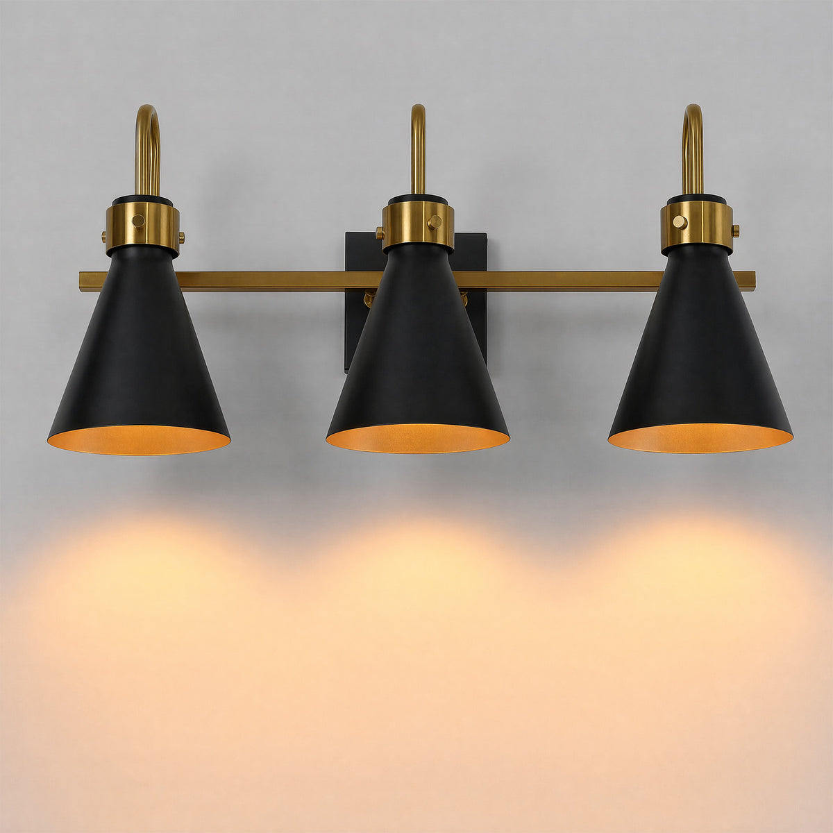 Tribesigns 3-Light Bathroom Vanity Light Black Gold Wall Sconce E12 Base