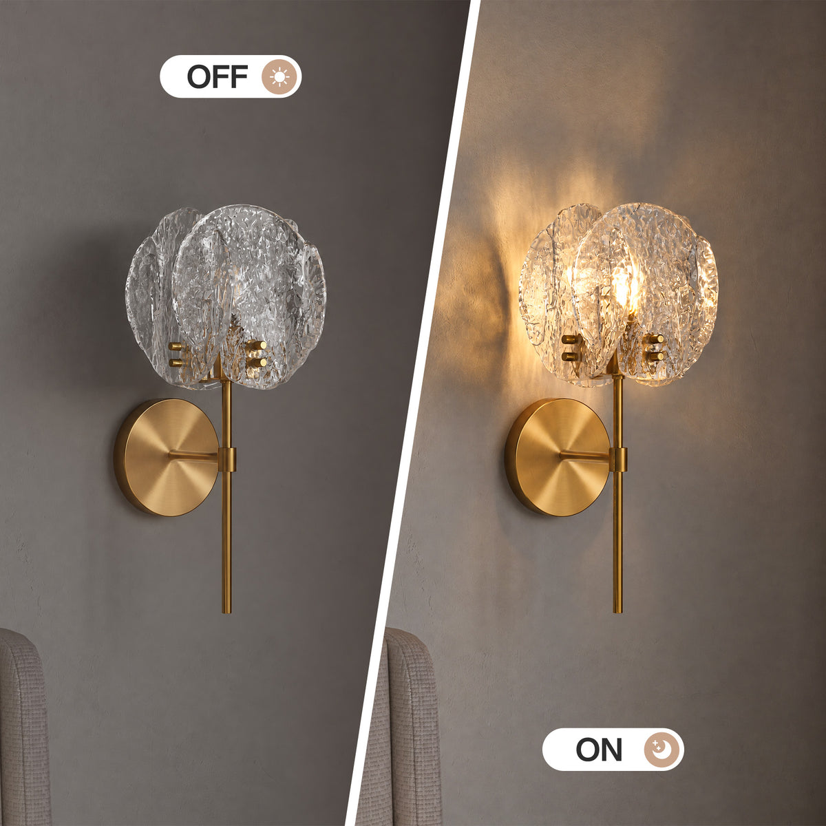 Tribesigns 15" Modern Wall Sconce, Bathroom Wall Light Fixture with Textured Clear Glass Shade