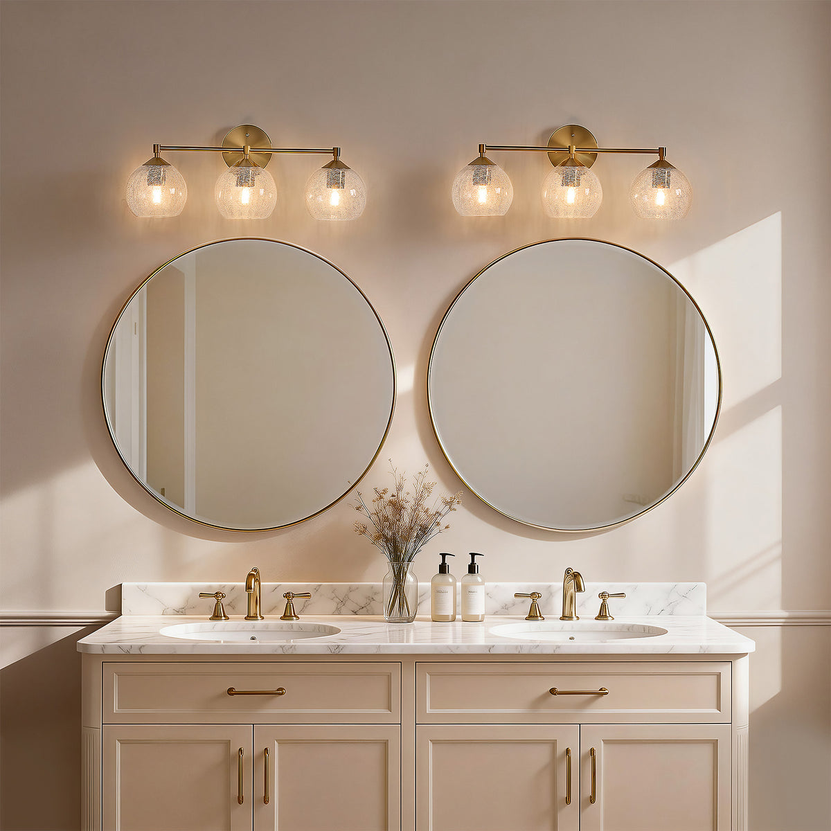 3-Light Bathroom Dimmable Vanity Light，Broken glass design