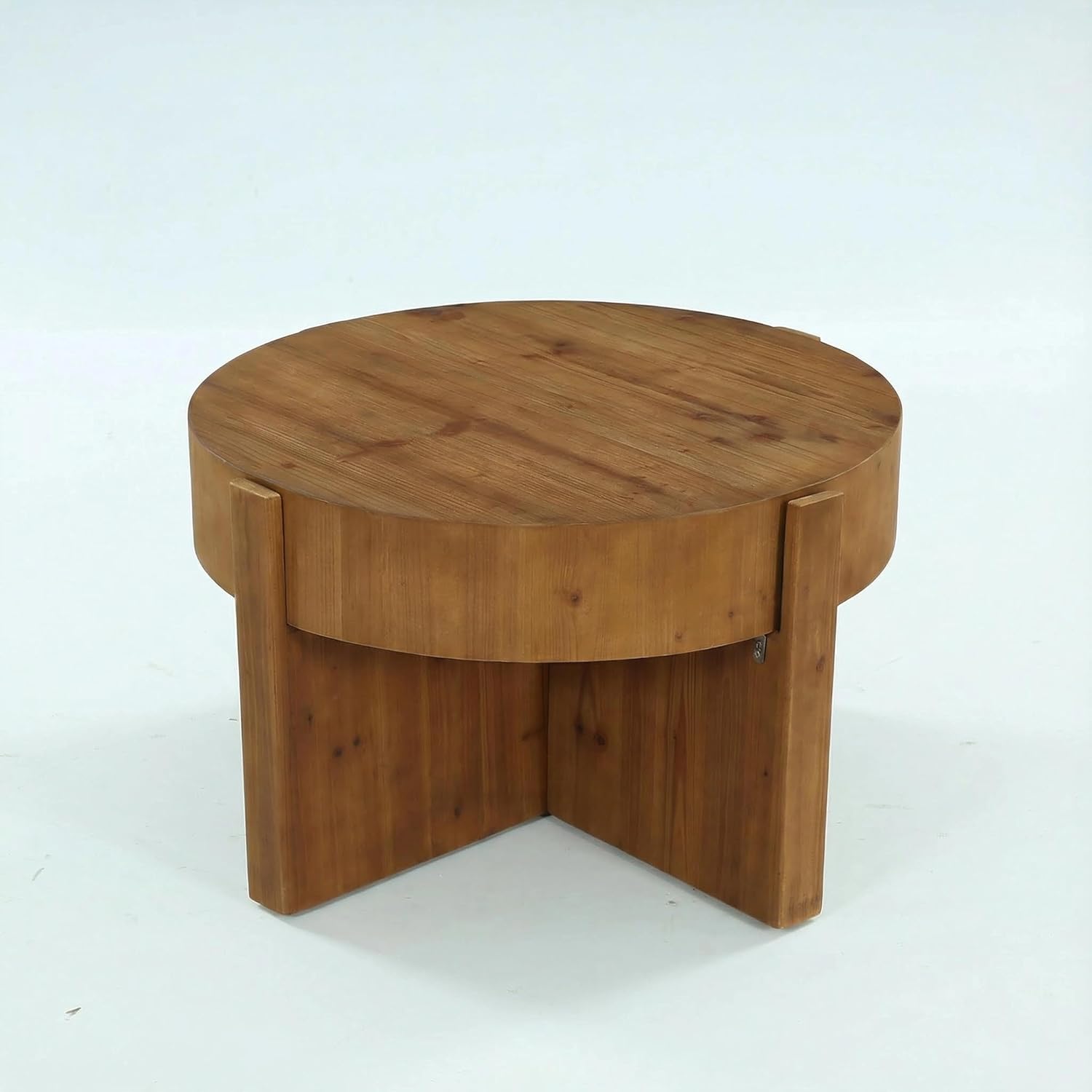 31.5" Round Coffee Table, Solid Wood Center Table with X-Shaped Legs
