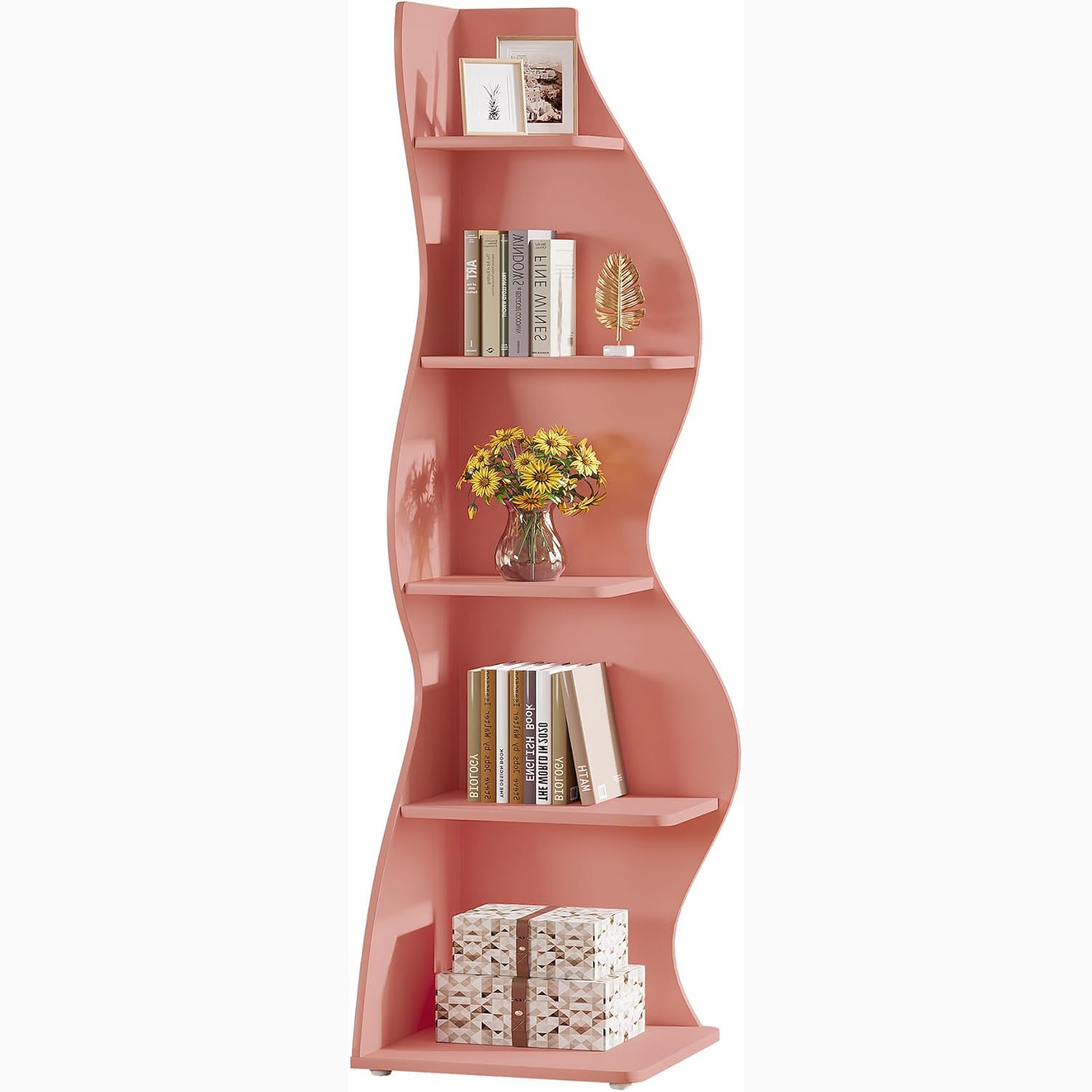 Tribesigns Wavy Corner Shelf, Modern 5-Tier Curved Bookshelf for Small Spaces