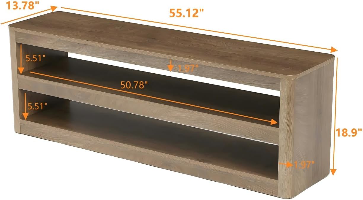 55" Entryway Bench, 3-Tier Shoe Bench End of Bed Seat for Hallway, Bedroom
