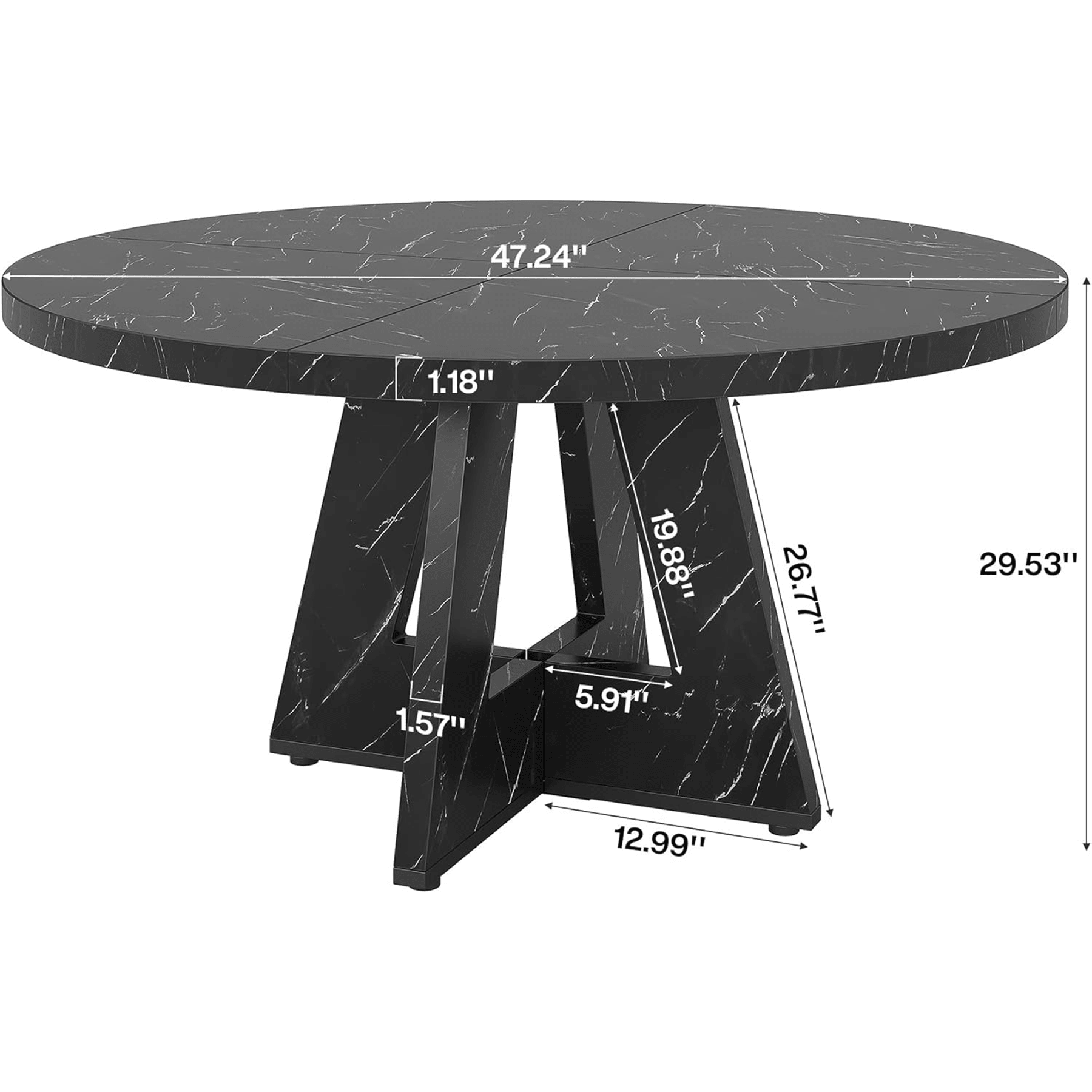 47-Inch Round Farmhouse Dining Table for 4–6 with Cross-Style Pedestal Base