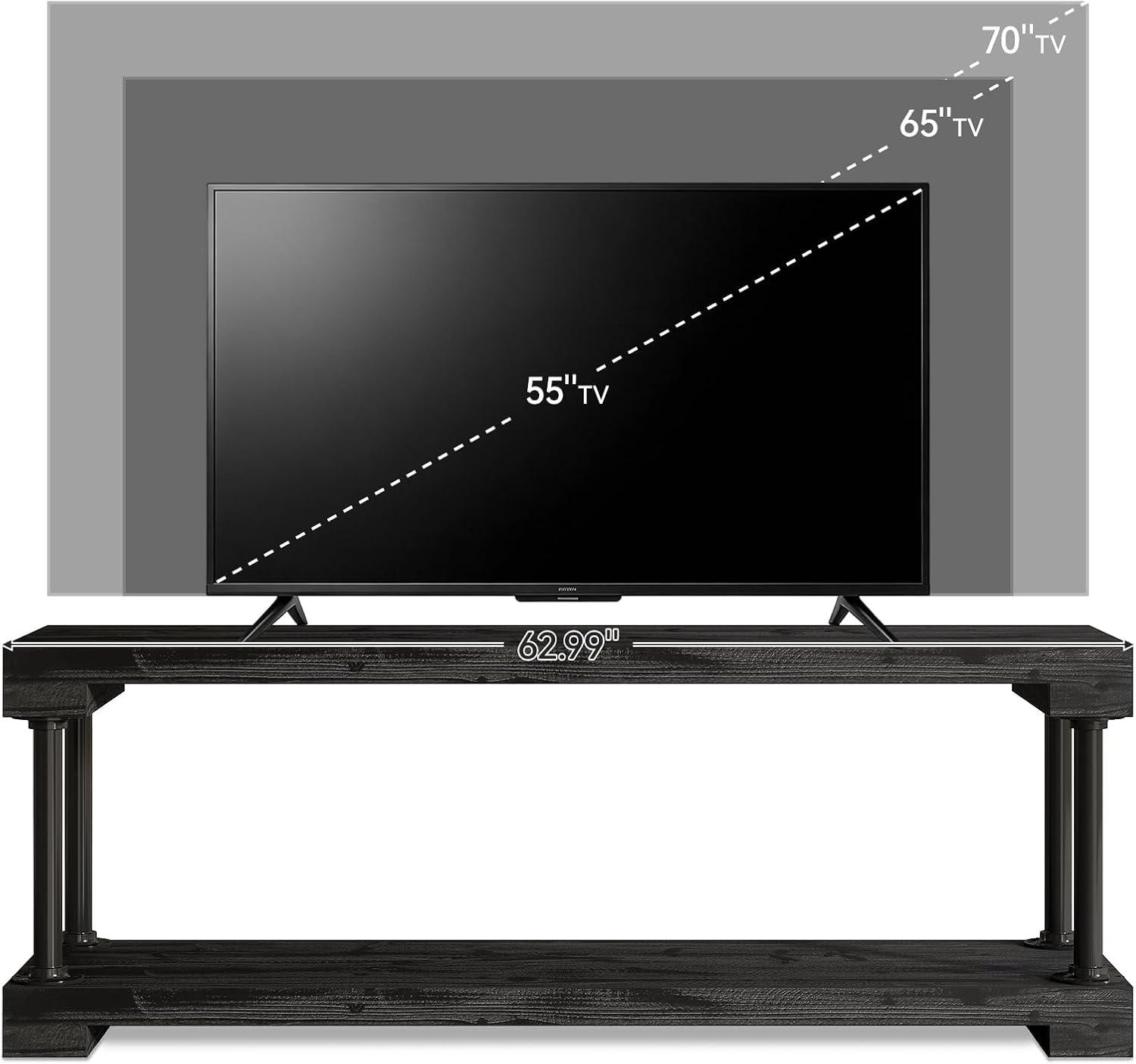 Tribesigns 63-Inch Solid Wood TV Stand, Vintage Media Console Table with Storage