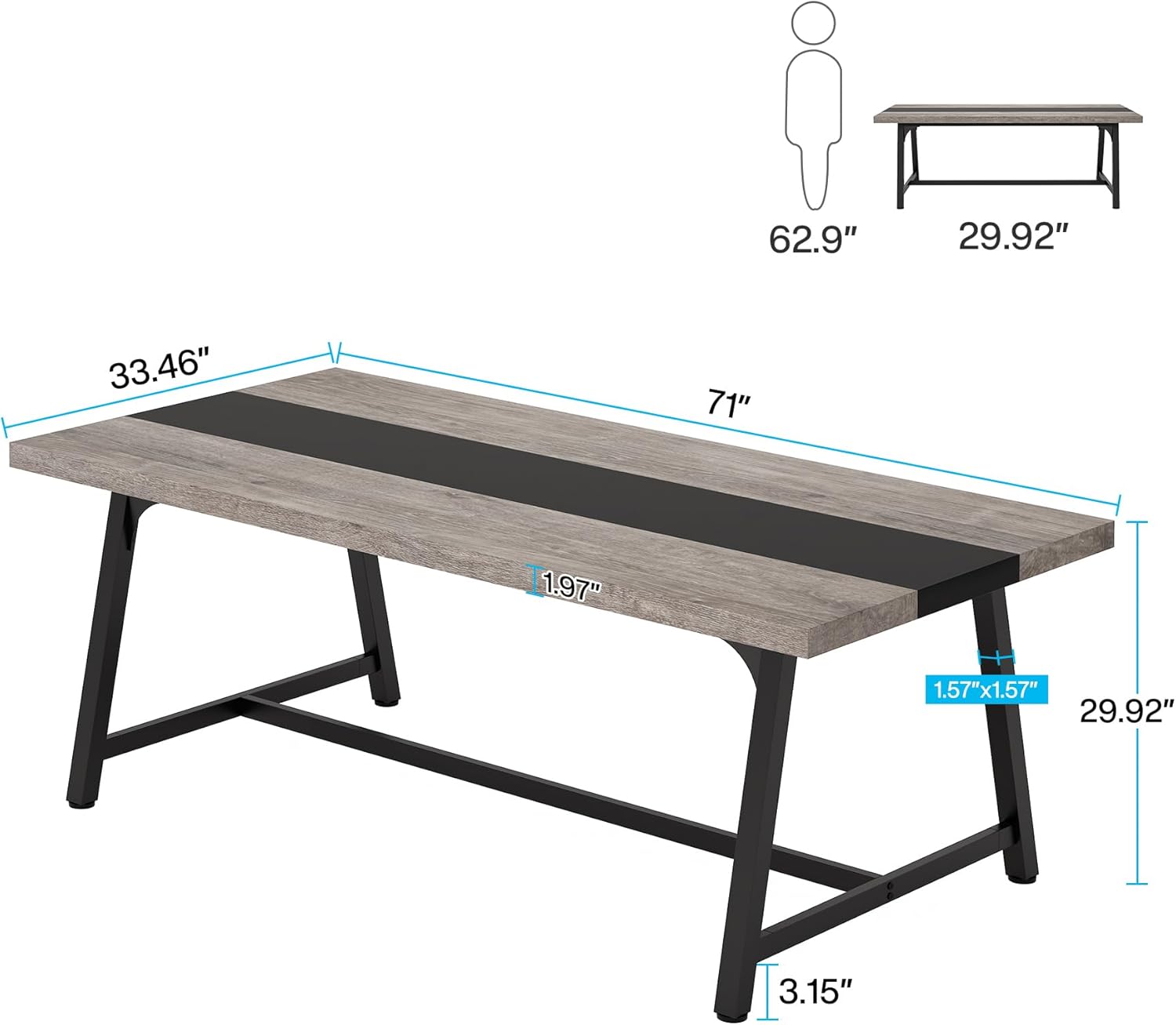 6FT Modern Executive Desk, 70.8” Large Conference & Computer Table for Meetings