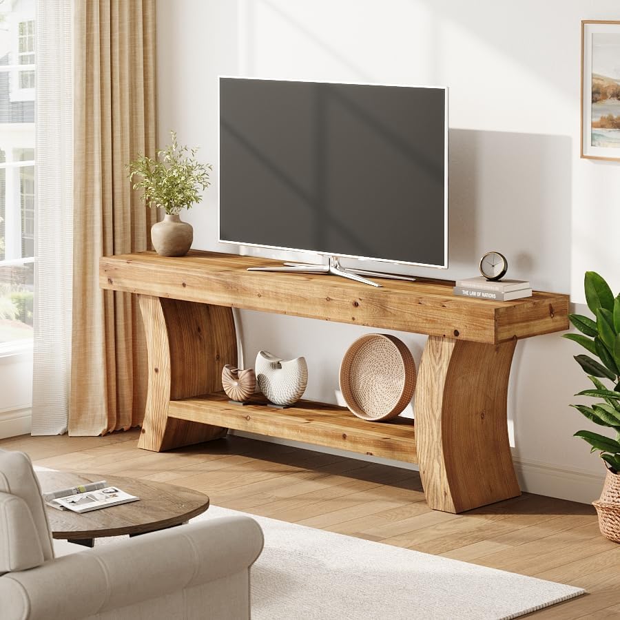 63" Solid Wood TV Stand, Entertainment Center for Up to 70" TVs