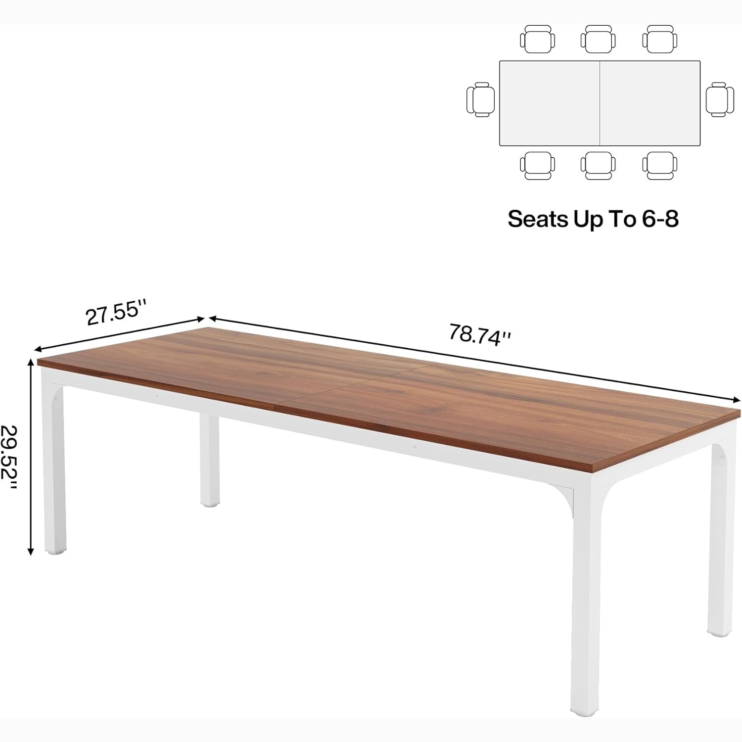 Tribesigns 78.7" Industrial Dining Table, Rustic Rectangular Wood Table with Metal Legs