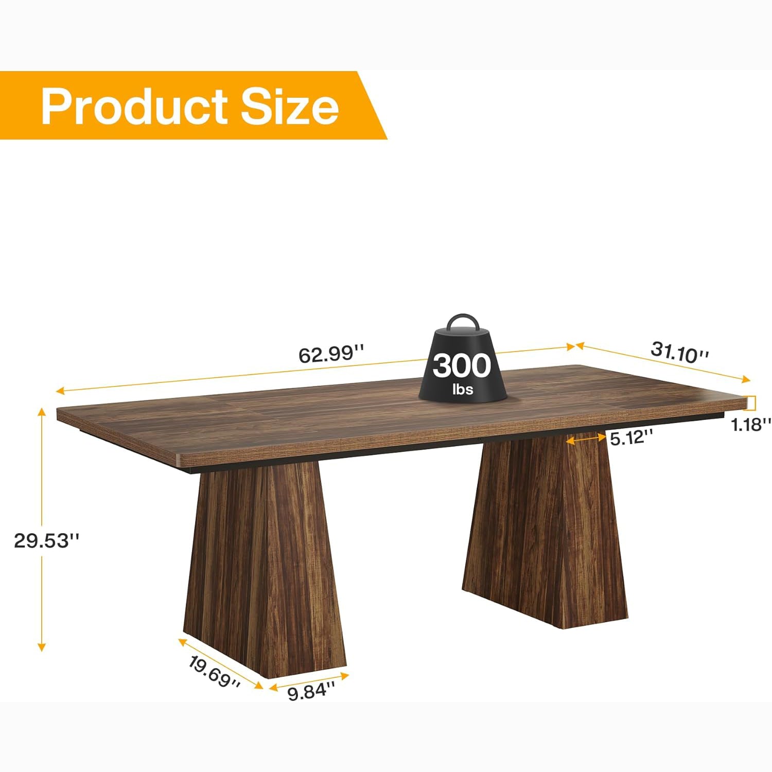 63" Executive Office Desk, Modern Black Double Pedestal Workstation for Home