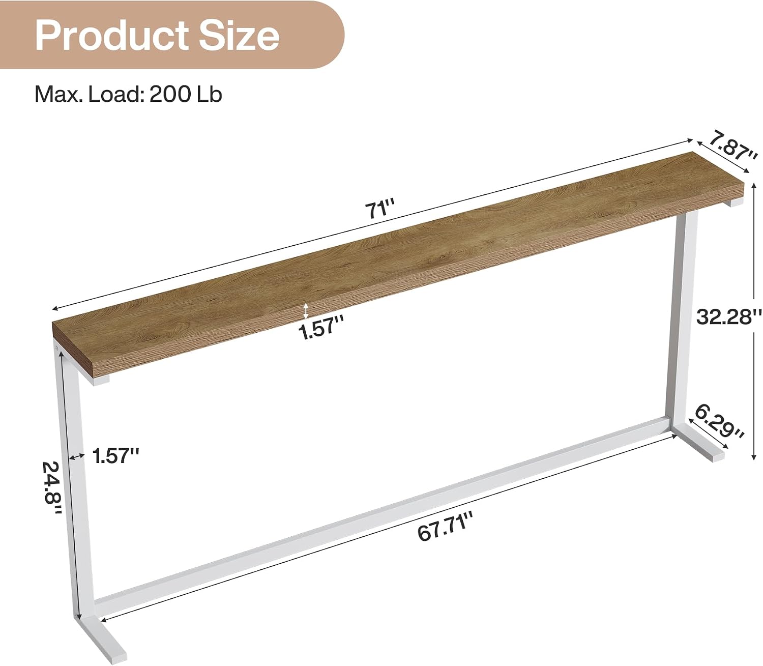 71" Skinny Console Table, Narrow Sofa Table Behind Couch Table for Living Room