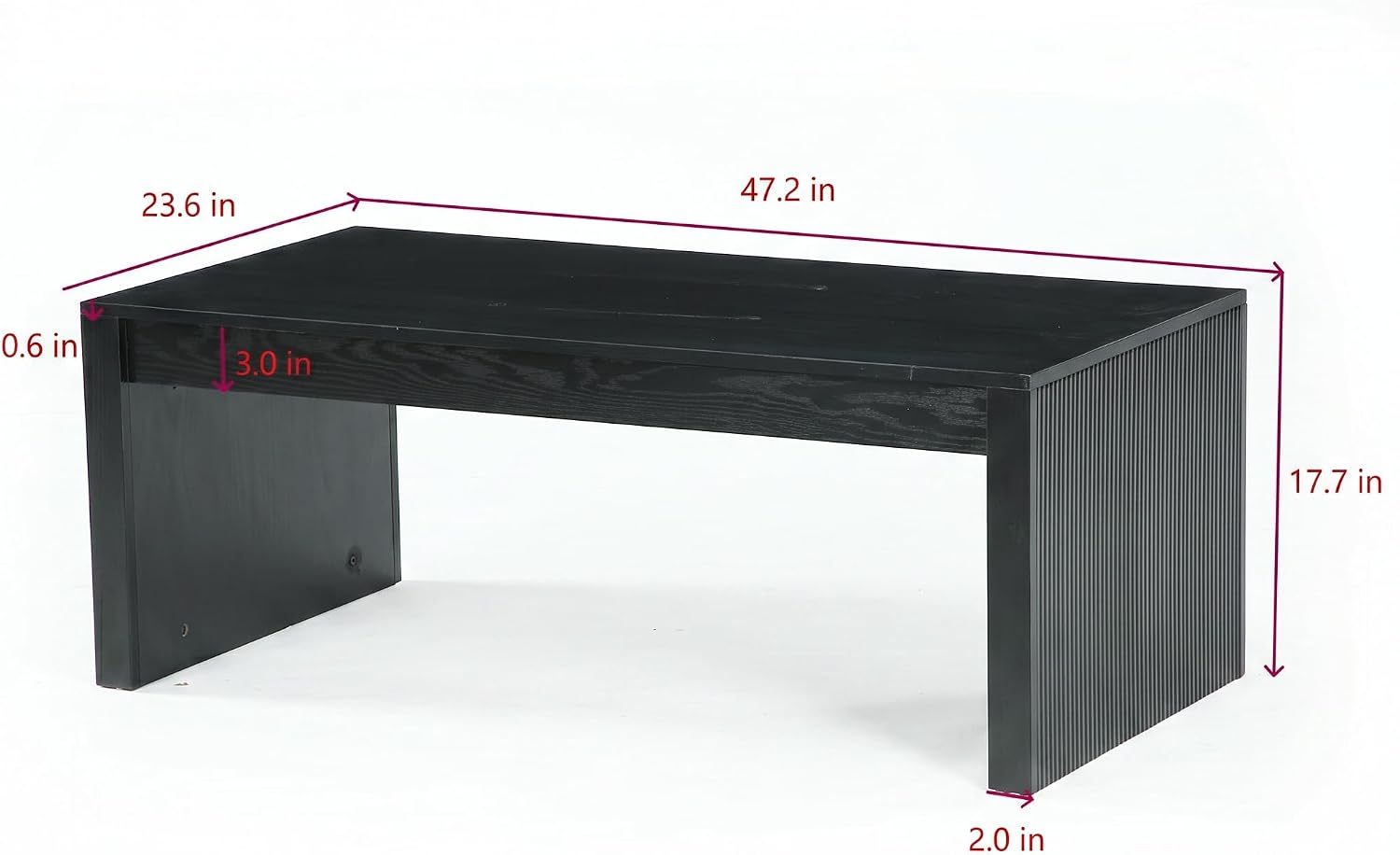 47" Modern Coffee Table, Rectangular Low Cocktail Tea Furniture with Fluted Base
