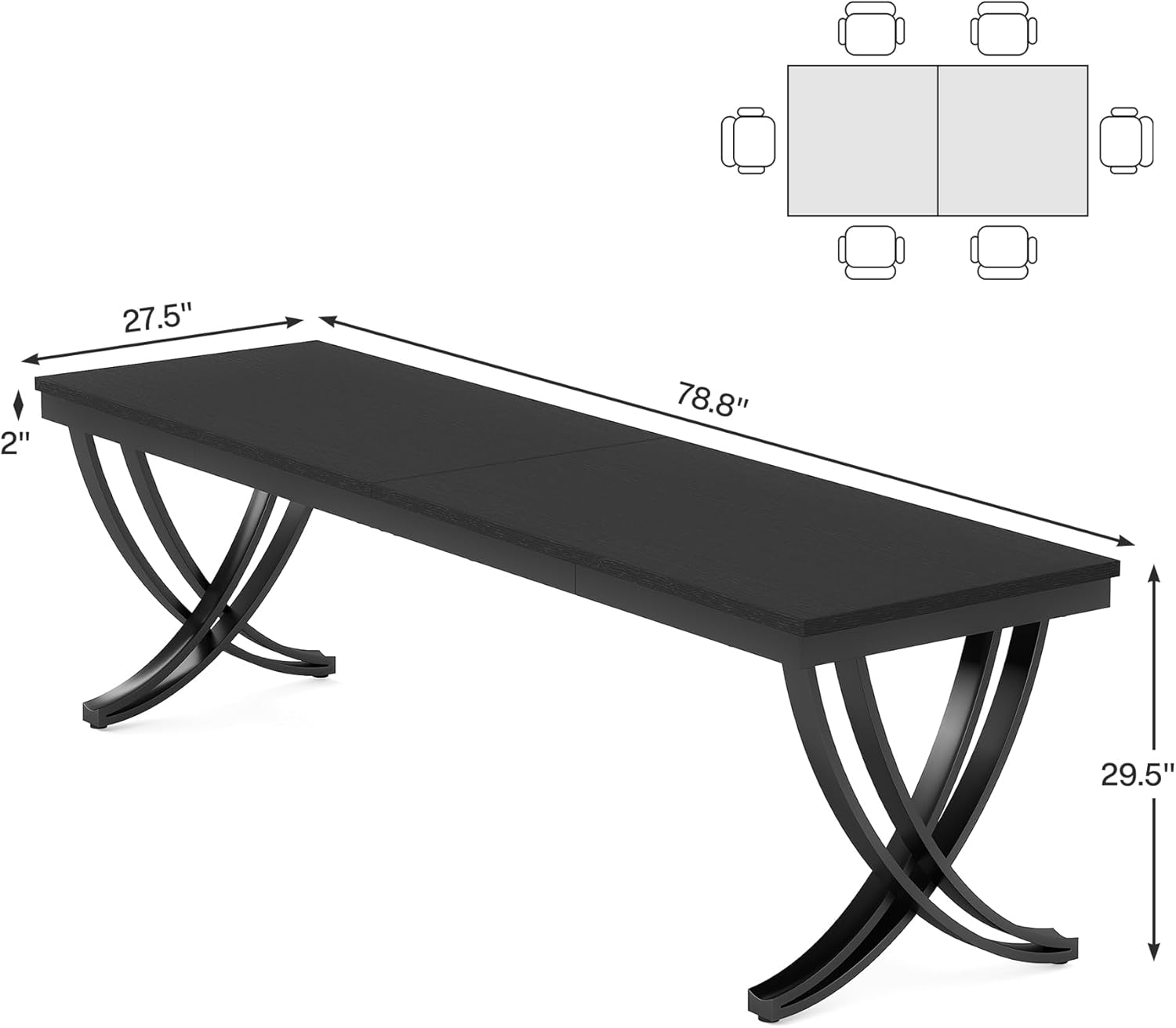 78.74“ Rectangular Dining Table for 6-8, Large Wooden Farmhouse Table