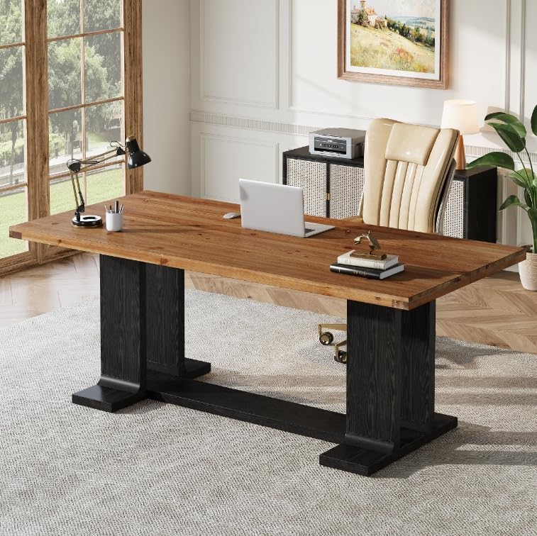 63" Solid Wood Conference Table for 4-6, Rectangular Office Meeting Table
