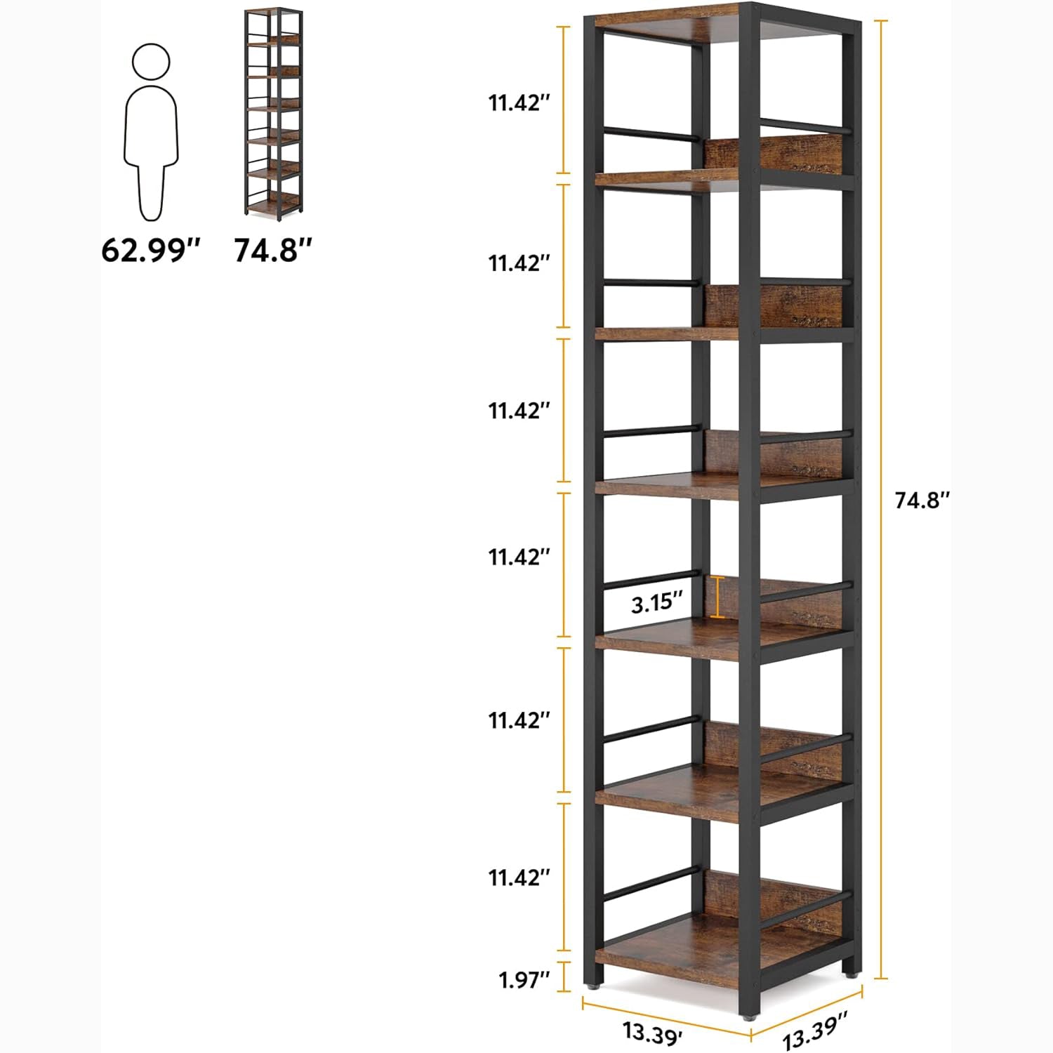 Tribesigns 6-Tier Narrow Corner Shelf, 74.8-Inch Tall Industrial Storage Bookshelf