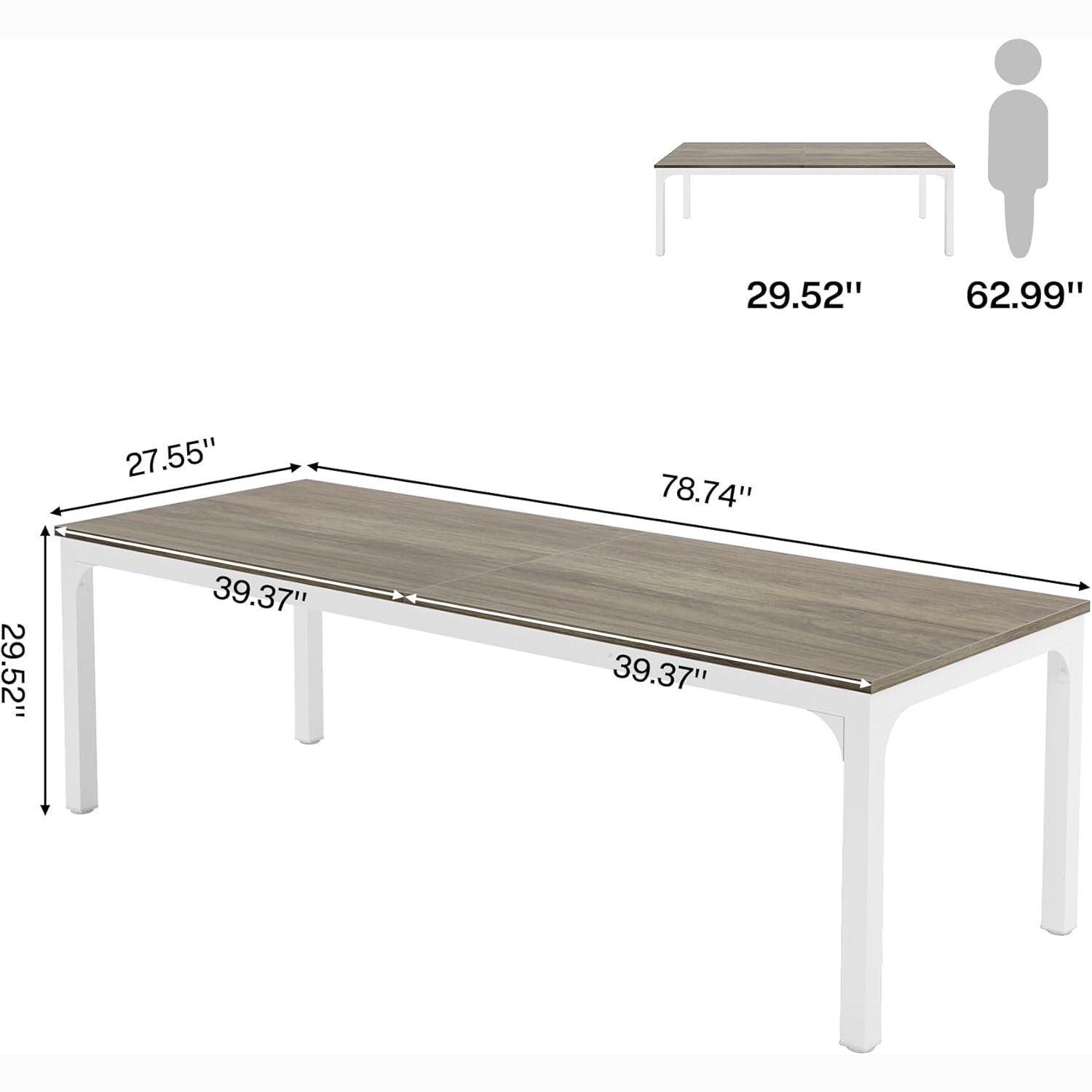 Tribesigns 78.7" Industrial Dining Table, Rustic Rectangular Wood Table with Metal Legs