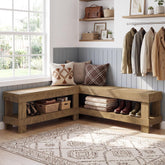 61" L-Shaped Bench, Corner Entry Bench Breakfast Nook Bench with 2-Tier Open Storage 3