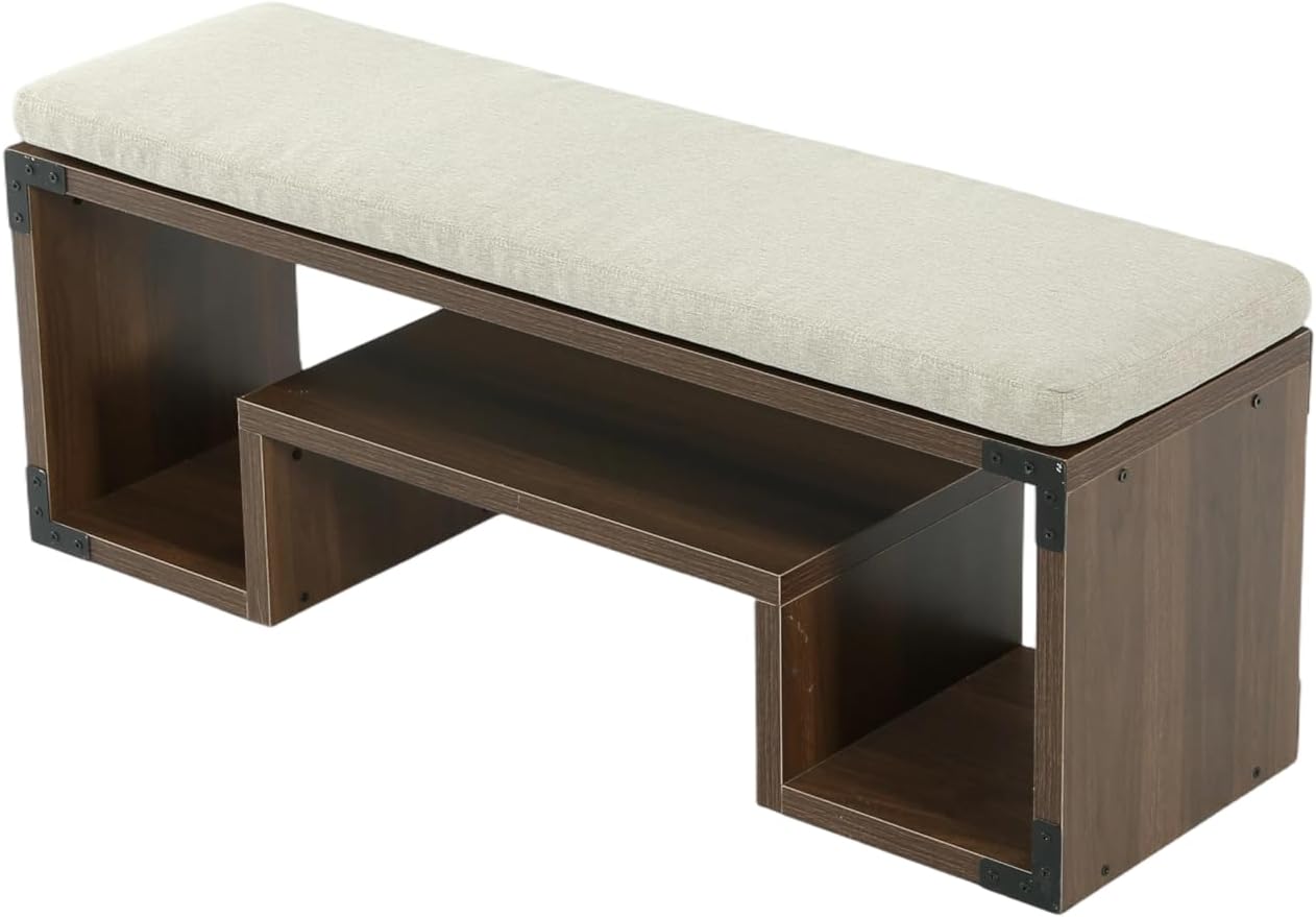 47" Shoe Bench, Entryway Bench with Cushion and Storage Shelf