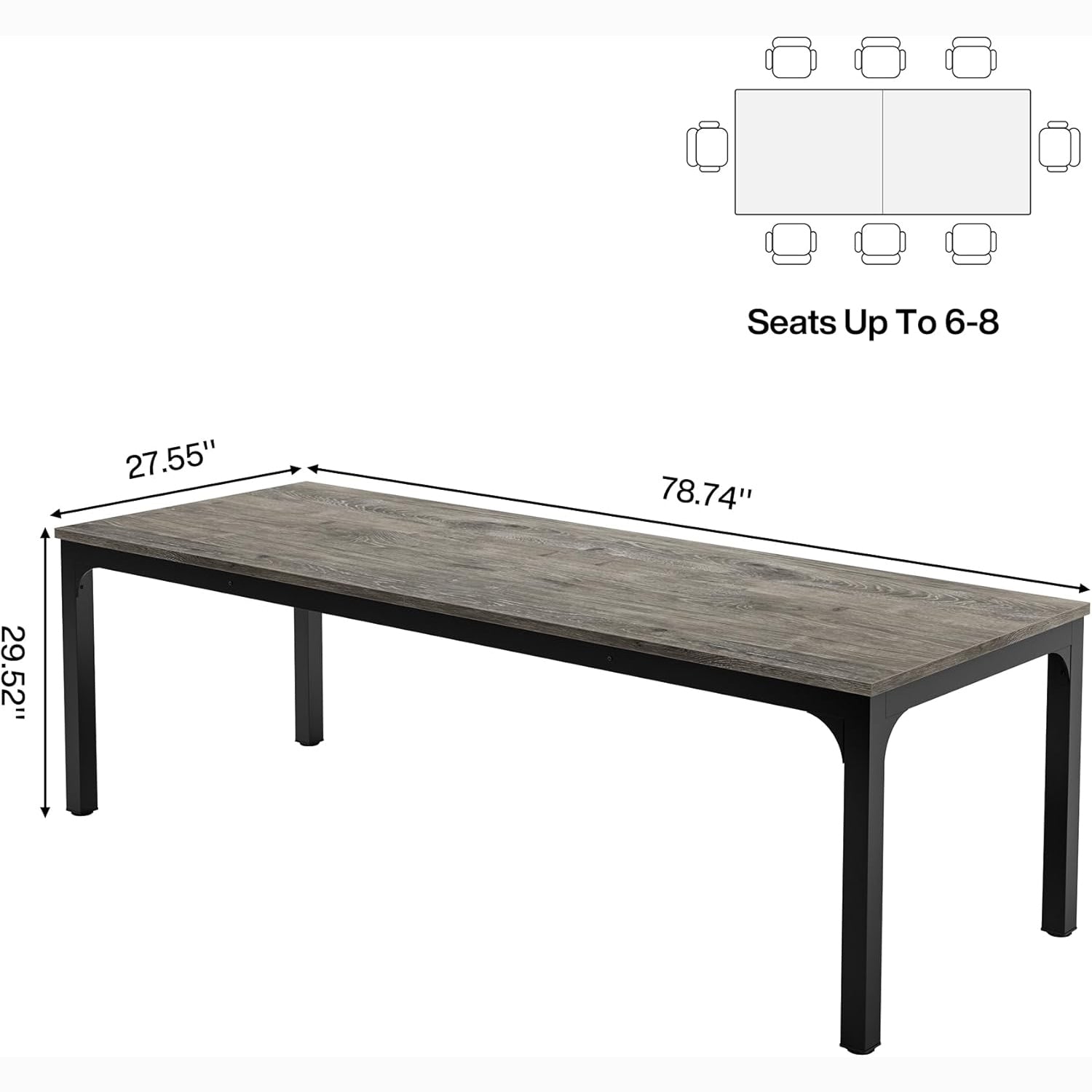 Tribesigns 78.7" Industrial Dining Table, Rustic Rectangular Wood Table with Metal Legs