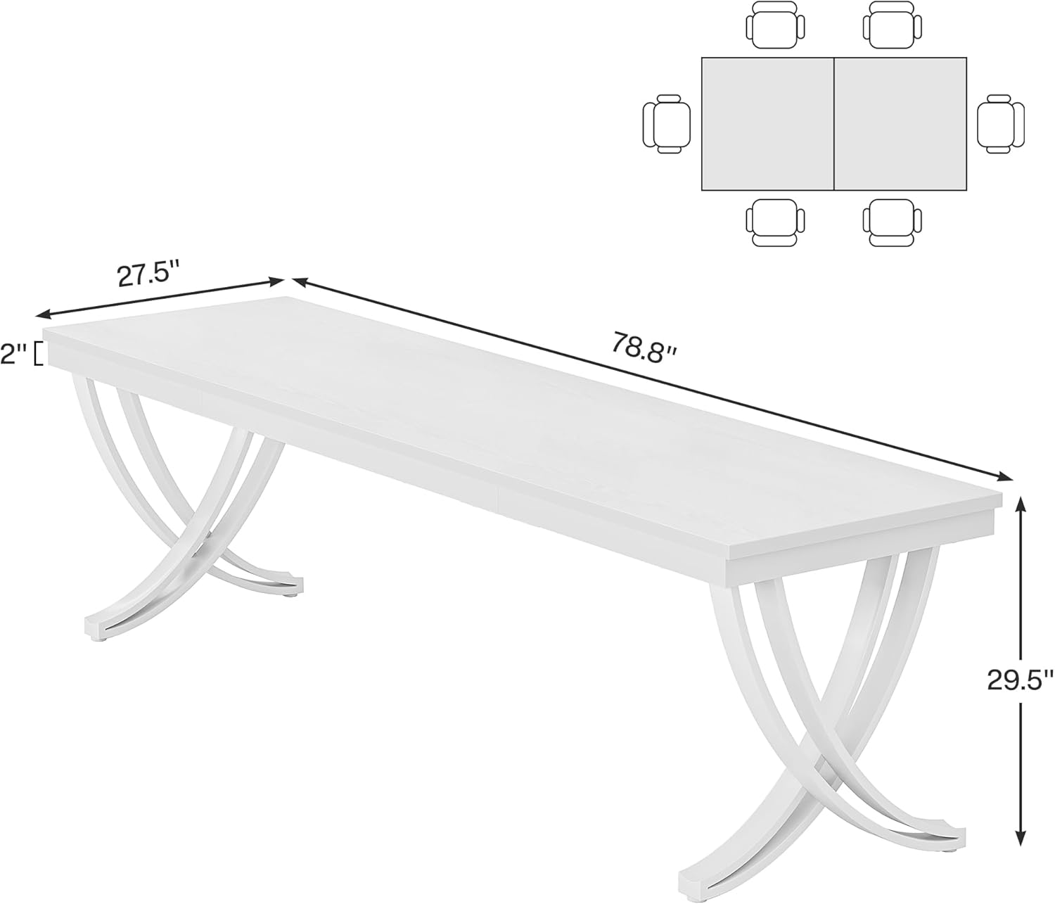 78.74“ Rectangular Dining Table for 6-8, Large Wooden Farmhouse Table