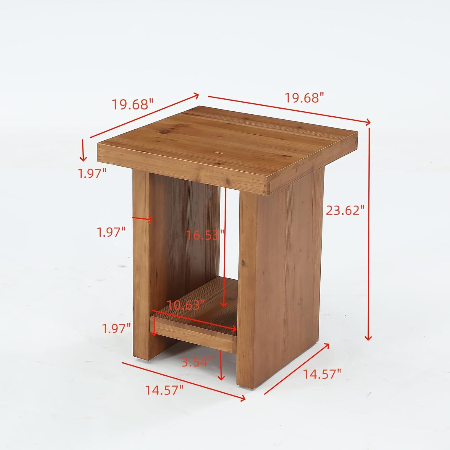 19.6" Solid Wood End Table, Farmhouse Side Table Nightstand with Open Storage