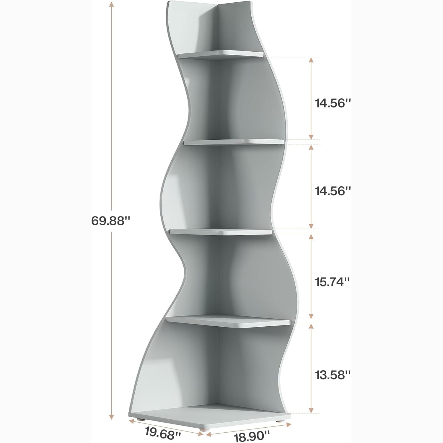 Tribesigns Wavy Corner Shelf, Modern 5-Tier Curved Bookshelf for Small Spaces