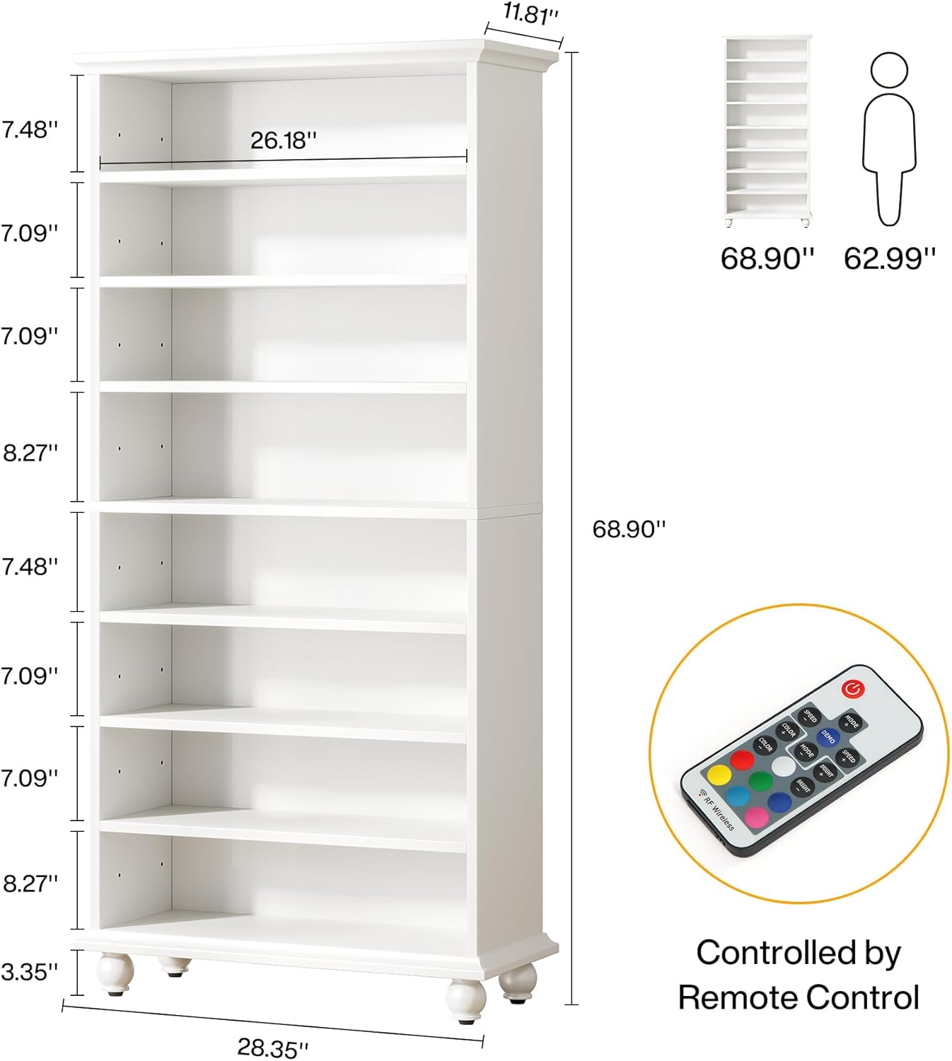 9-Tier Wood Shoe Cabinet Rack with LED Lighting & Solid Wood Legs
