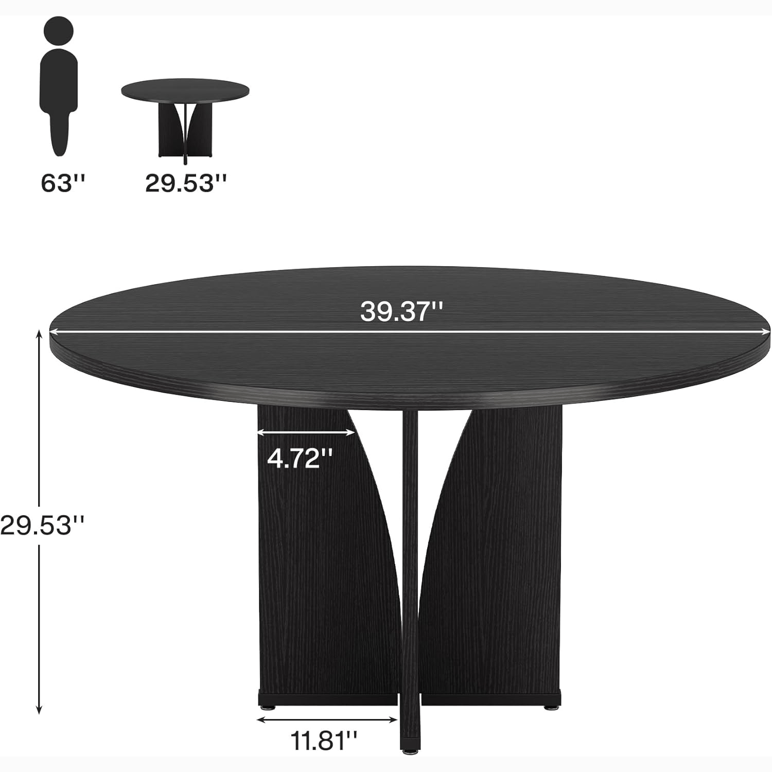 39" Round Conference Table for 4, Multi-Purpose Office Table for Meetings