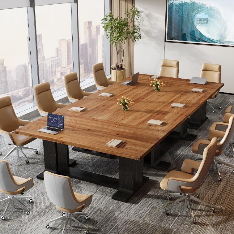 63" Solid Wood Conference Table for 4-6, Rectangular Office Meeting Table