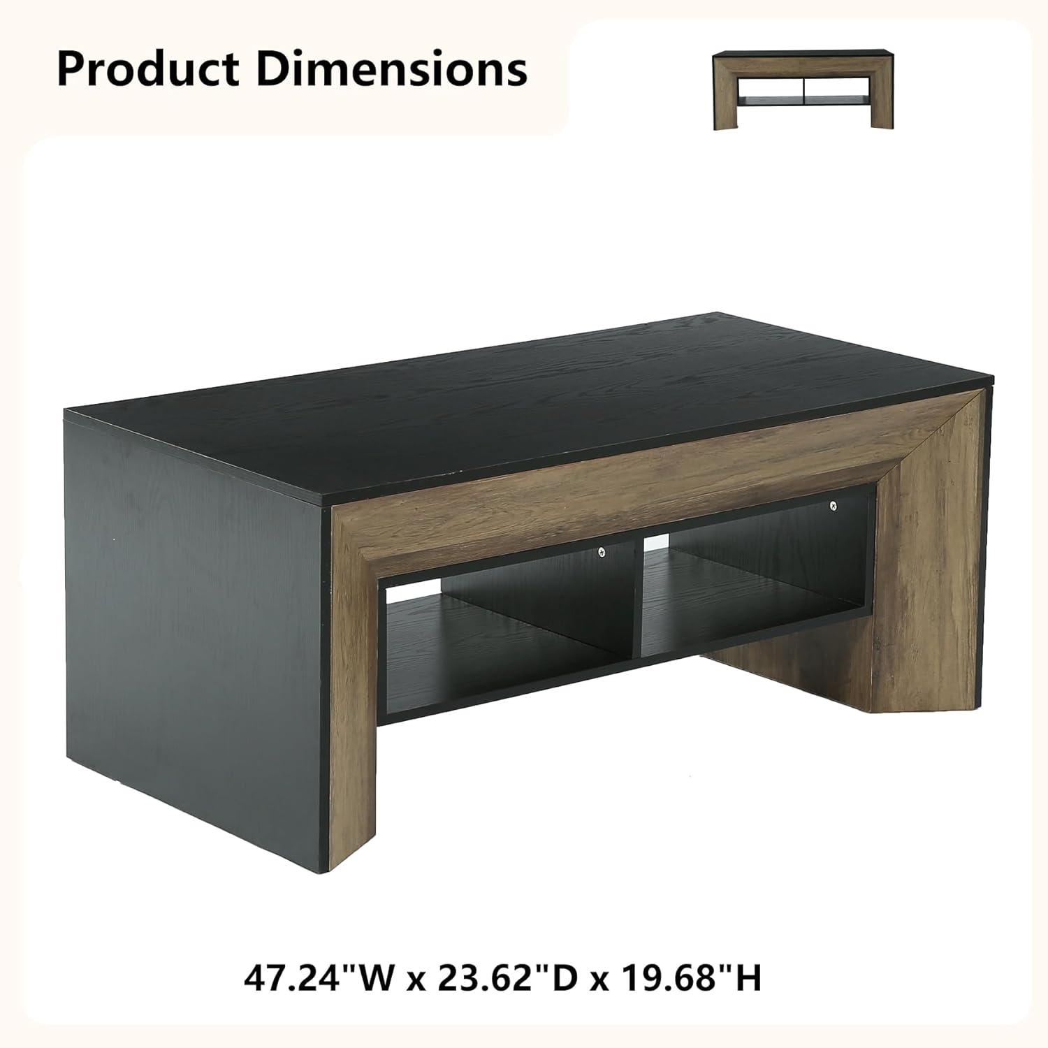 47" Modern Coffee Table, Rectangular Center Table with 2-Tier Storage