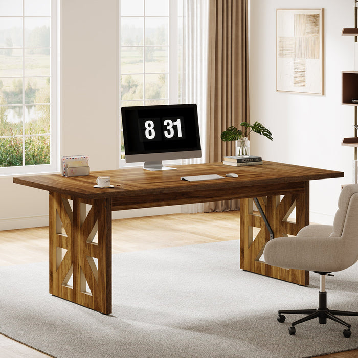 62" Executive Desk, Wooden Computer Office Desk with Double Robust Pedestal Tribesigns