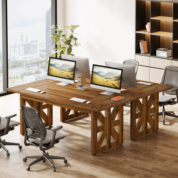 62" Executive Desk, Wooden Computer Office Desk with Double Robust Pedestal Tribesigns
